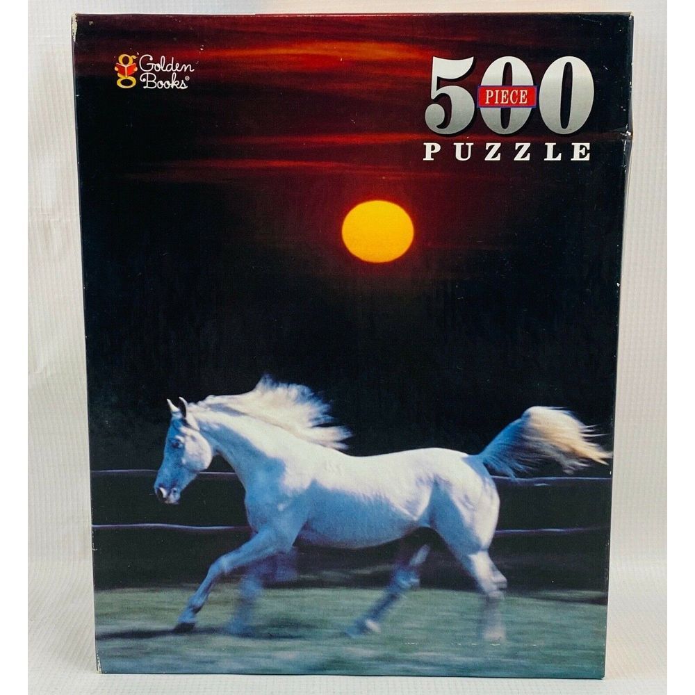 White Horse at Sunset 500 Piece Jigsaw Puzzle Golden 14x18‎ 1998 New